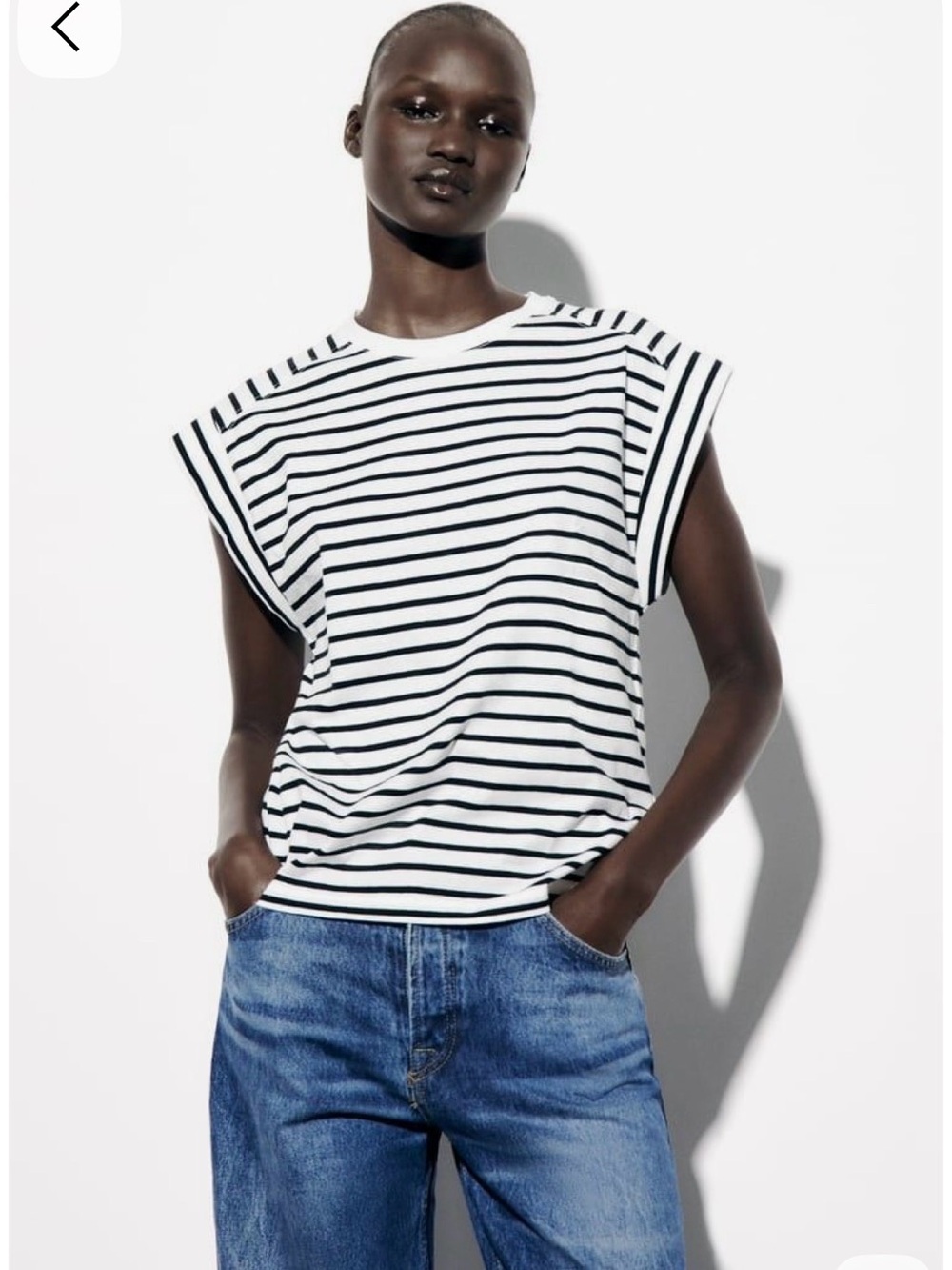 Zara Black and White Striped‎ Cap-Sleeve Tee